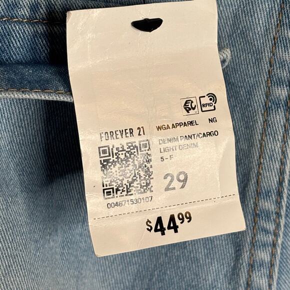 Forever 21 Denim Wide Leg Cargo Light Wash High Rise Pocket Jeans Size 29 New - Picture 7 of 9